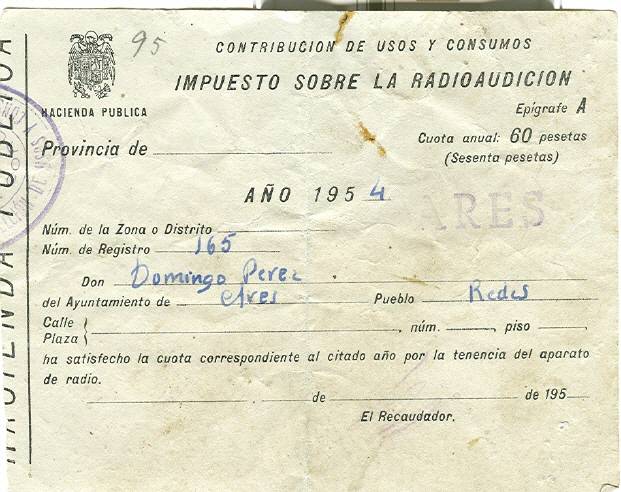 Imposto sobre a radioaudición, 1954