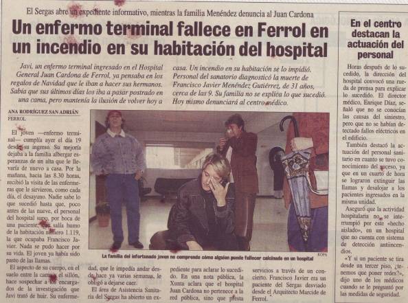 Un enfermo terminal fallece en Ferrol en un incendio en su habitación del hospital