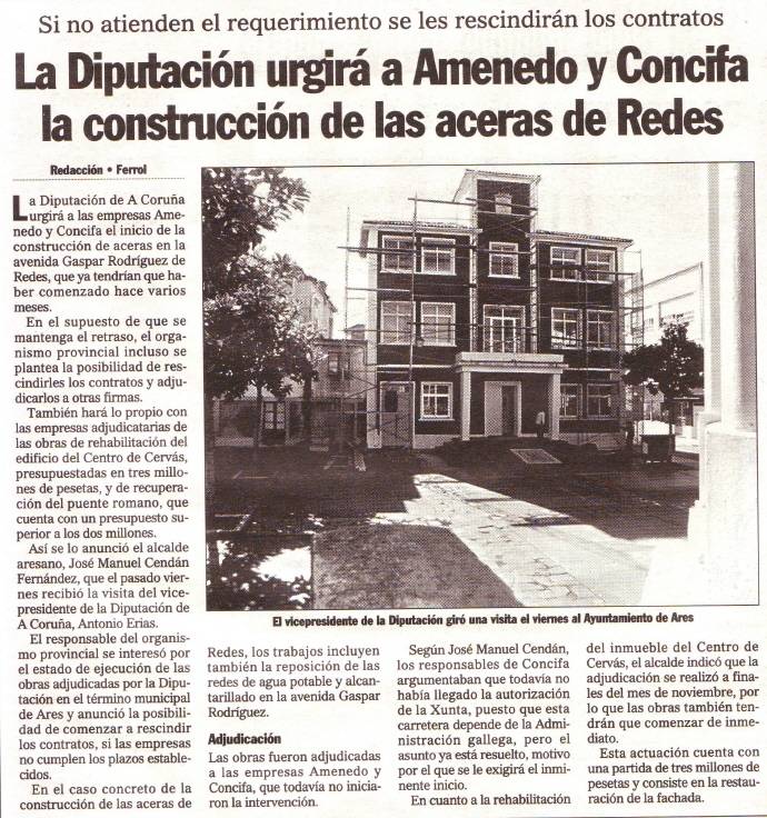 Urxen a construcción das beirarrúas de Redes